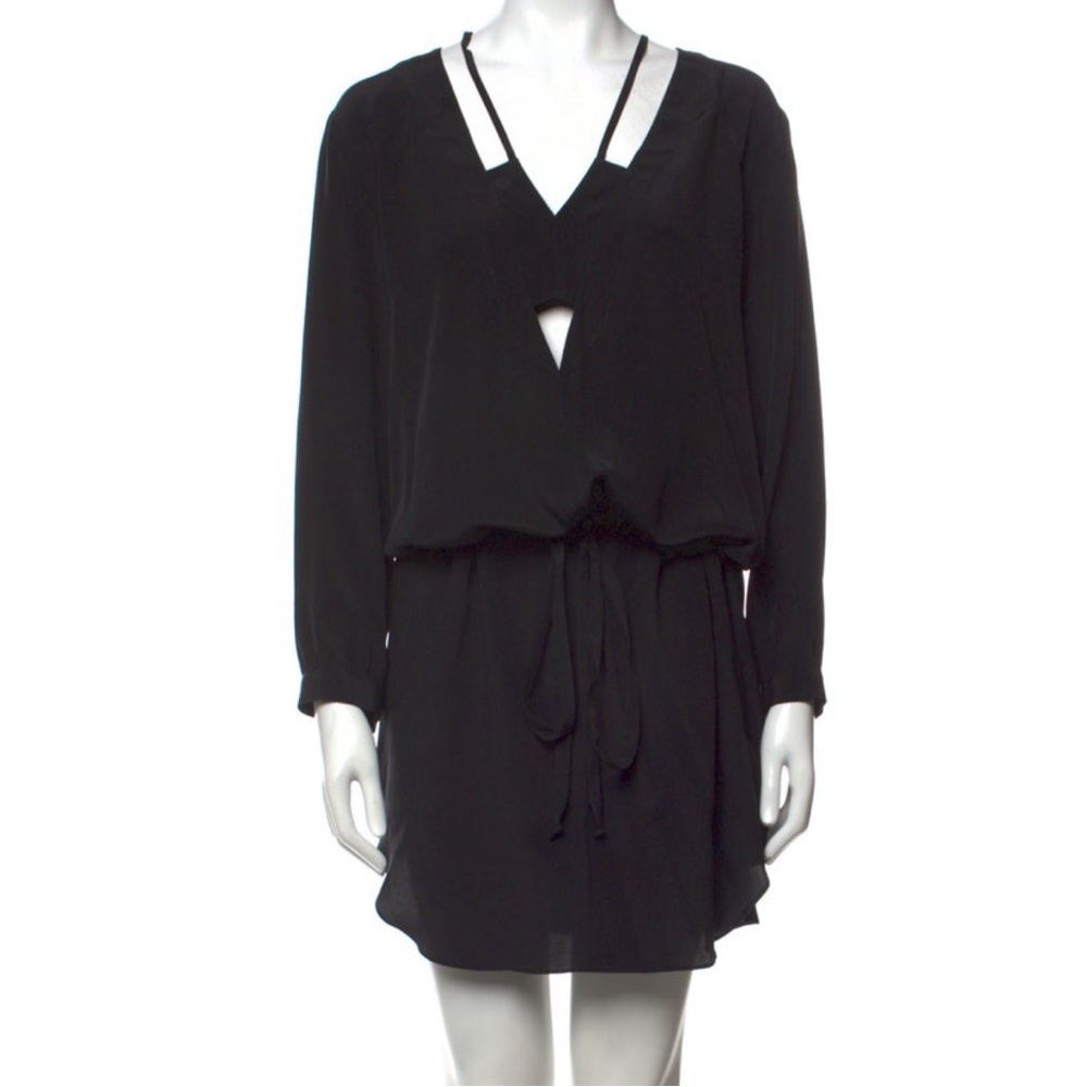 MASON 100% Silk Black Drawstring Mini Shift Dress with Cutout Detail Size 0 (XS)